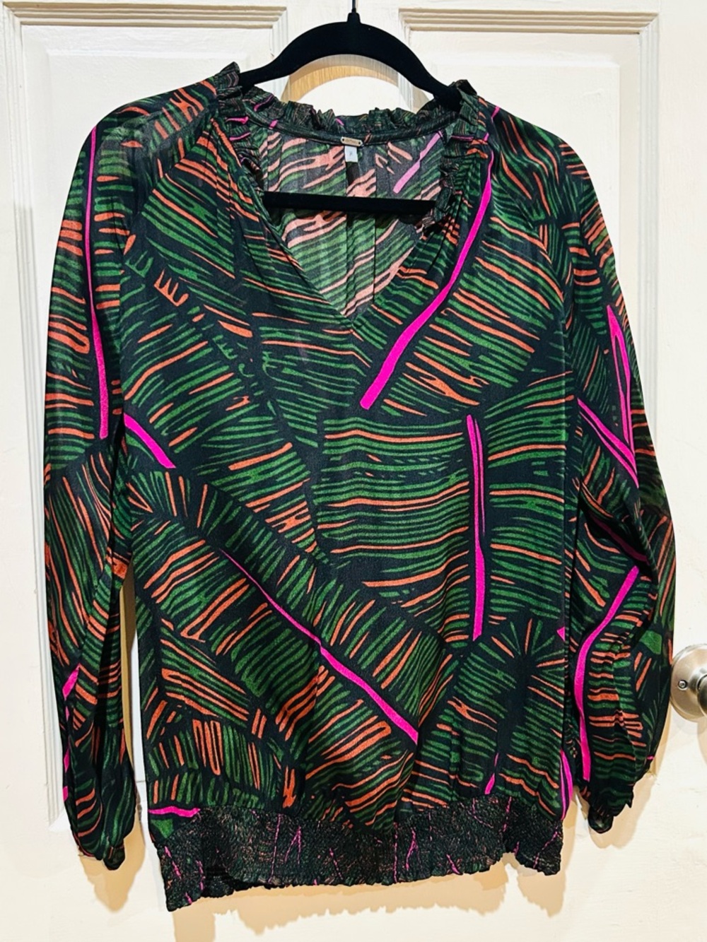 bl-nk london Anthropologie Fern Frond Leaves Smocked Peasant Blouse Boho Size S - Picture 1 of 6